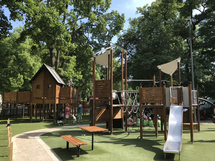 Inclusive playground multi play units in timber 